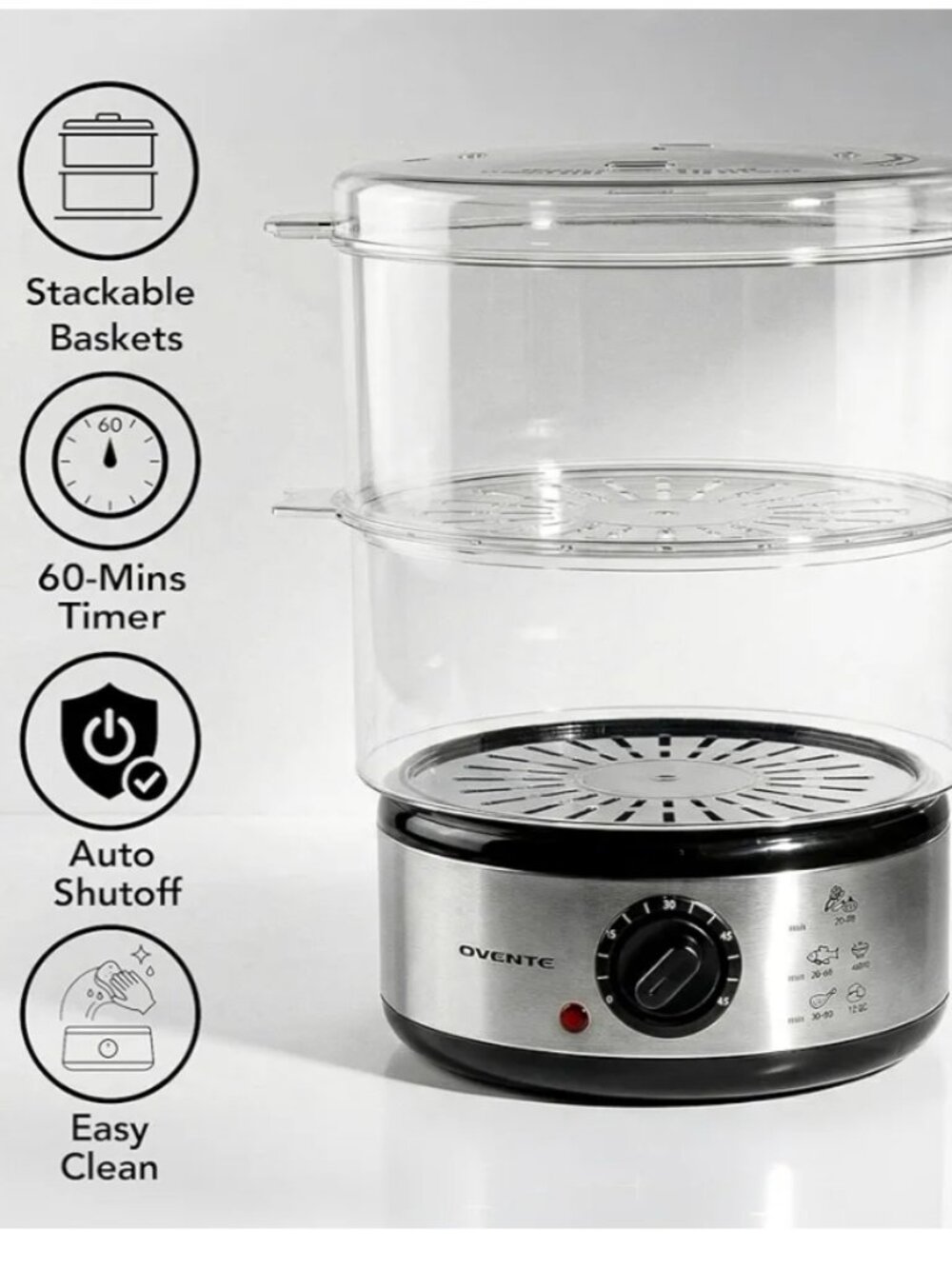 NIB OVENTE 2 Tier Electric Food Steamer for Cooking Vegetables,Stainless Steel - Picture 10 of 12